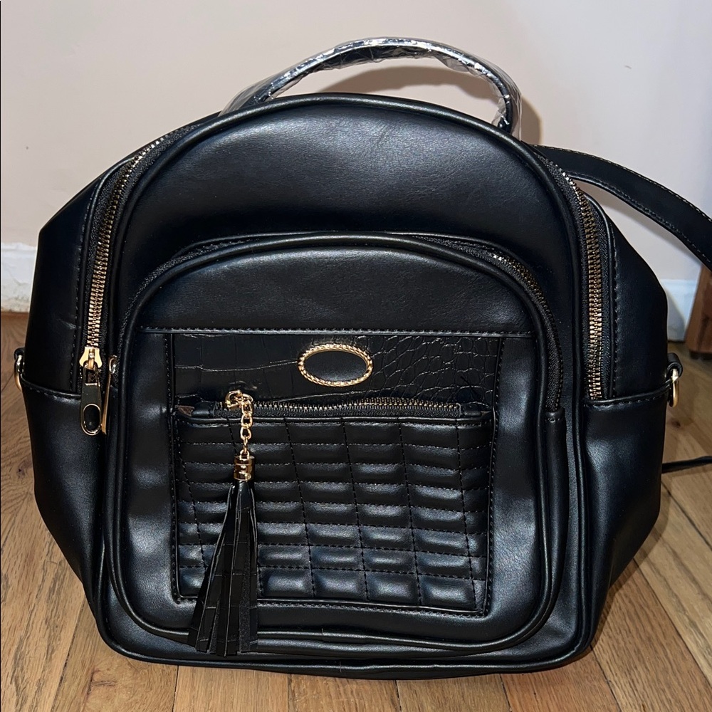 Vegan Leather Backpack Purse with Quilted Front Pocket NEW